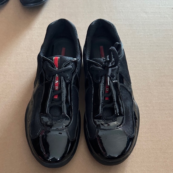 AUTHENTIC Men's Black Patent Leather PRADA Sneakers